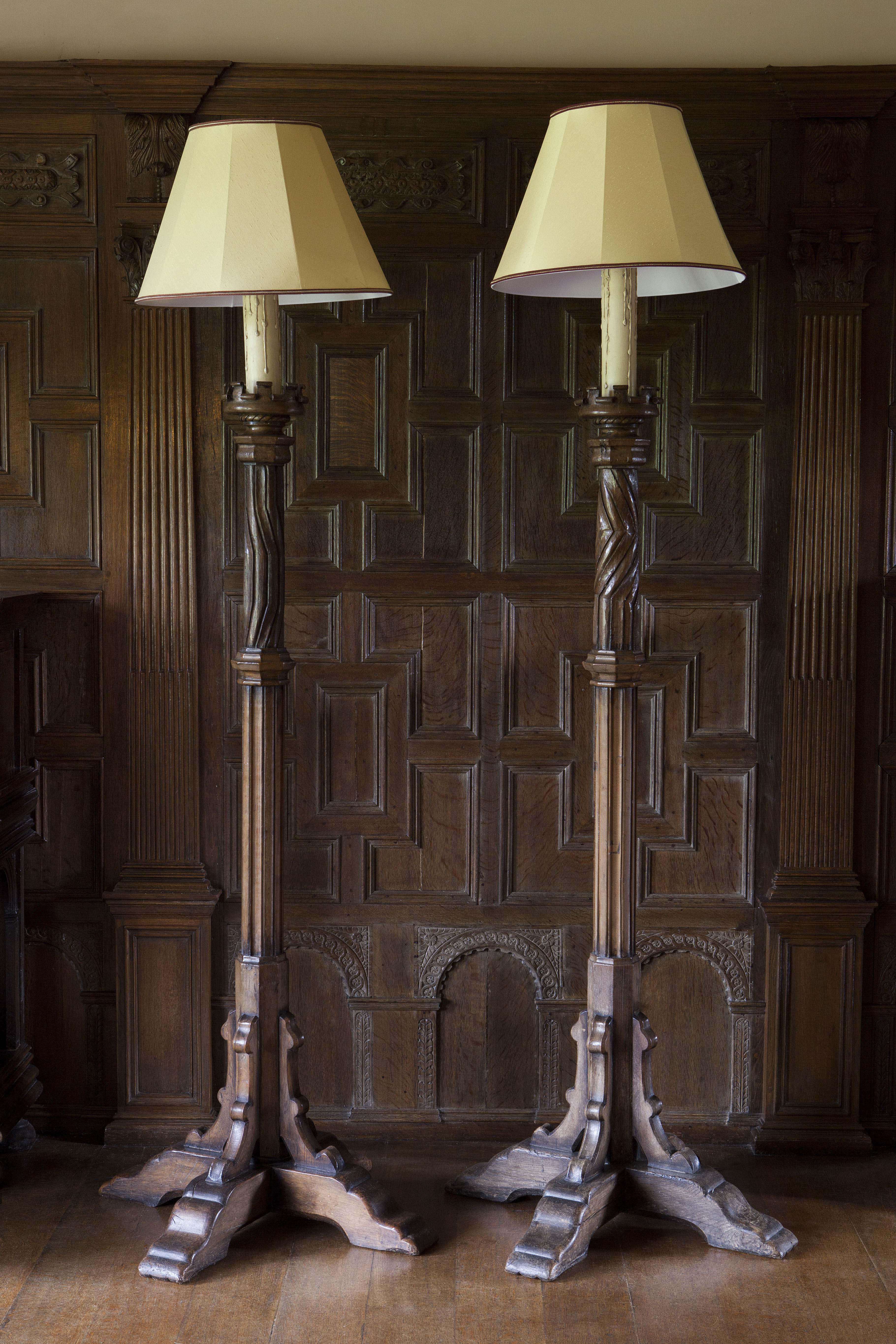 PAIR OF LARGE OAK TORCHERES