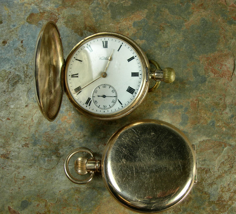 WALTHAM - a 9ct gold hunter cased pocket watch,