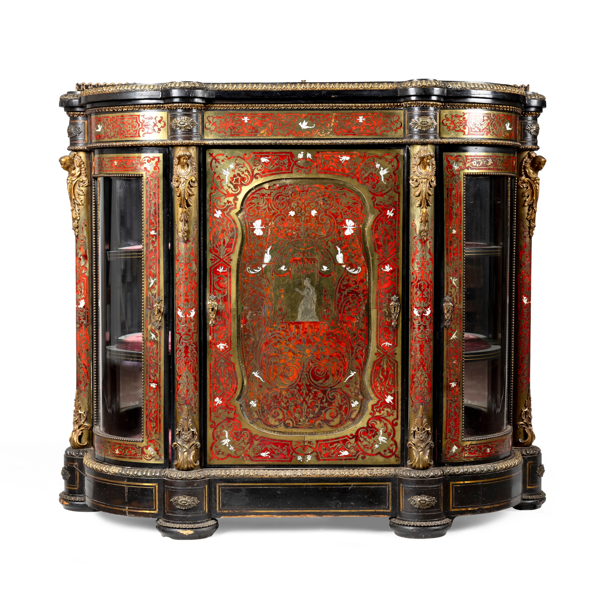 A BOULLE AND EBONISED SIDE CABINET