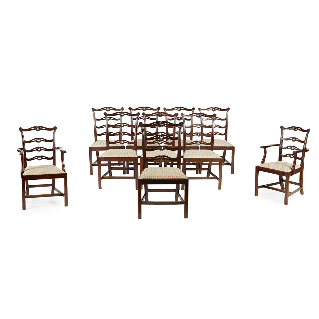 SET OF TEN GEORGE III STYLE MAHOGANY DINING CHAIRS