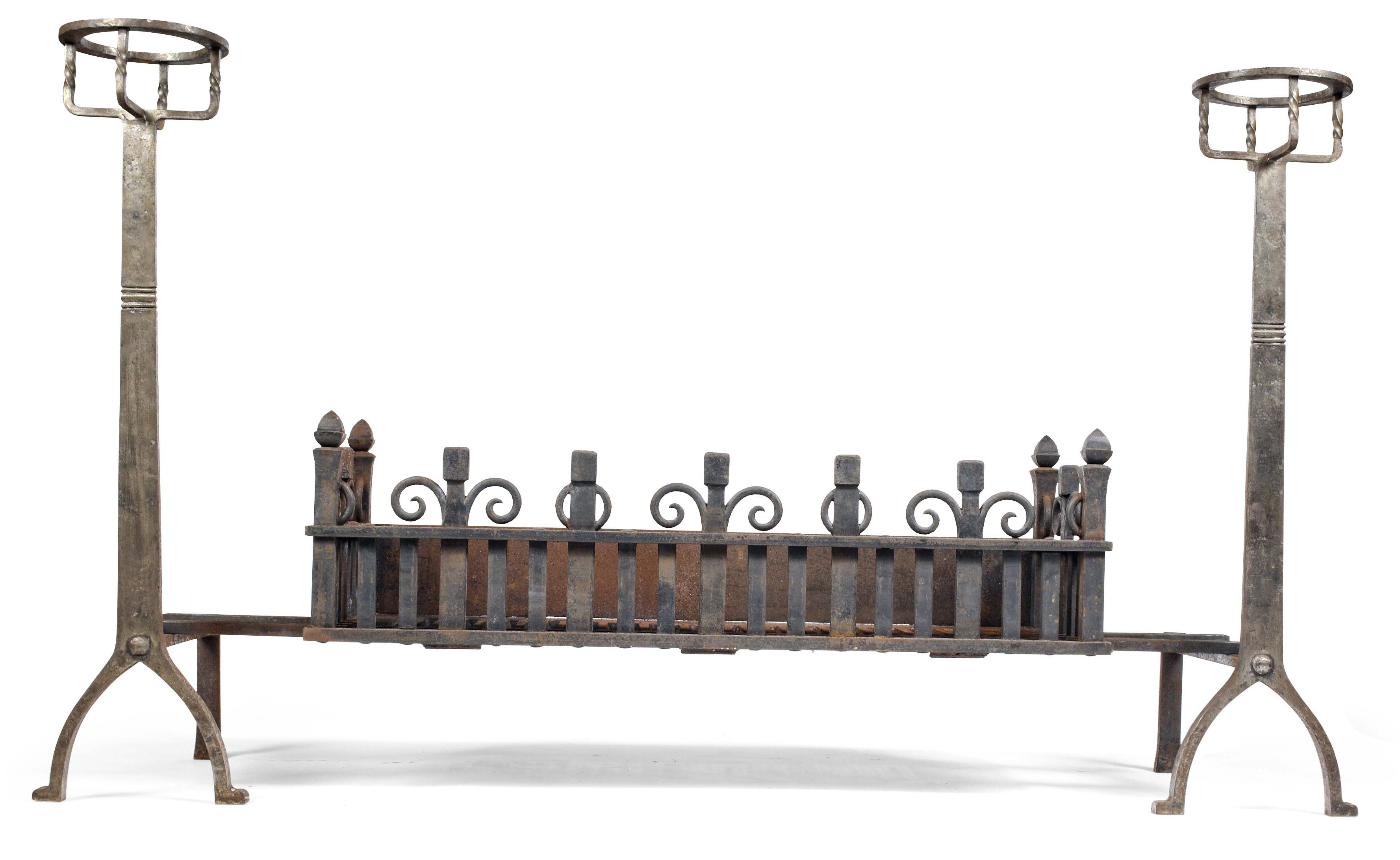 A large 20th century Arts and Crafts style steel fire basket