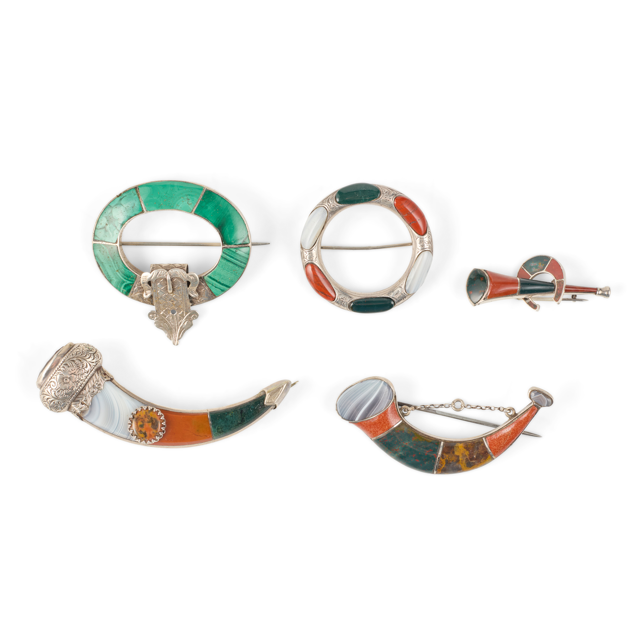 A collection of Scottish agate brooches