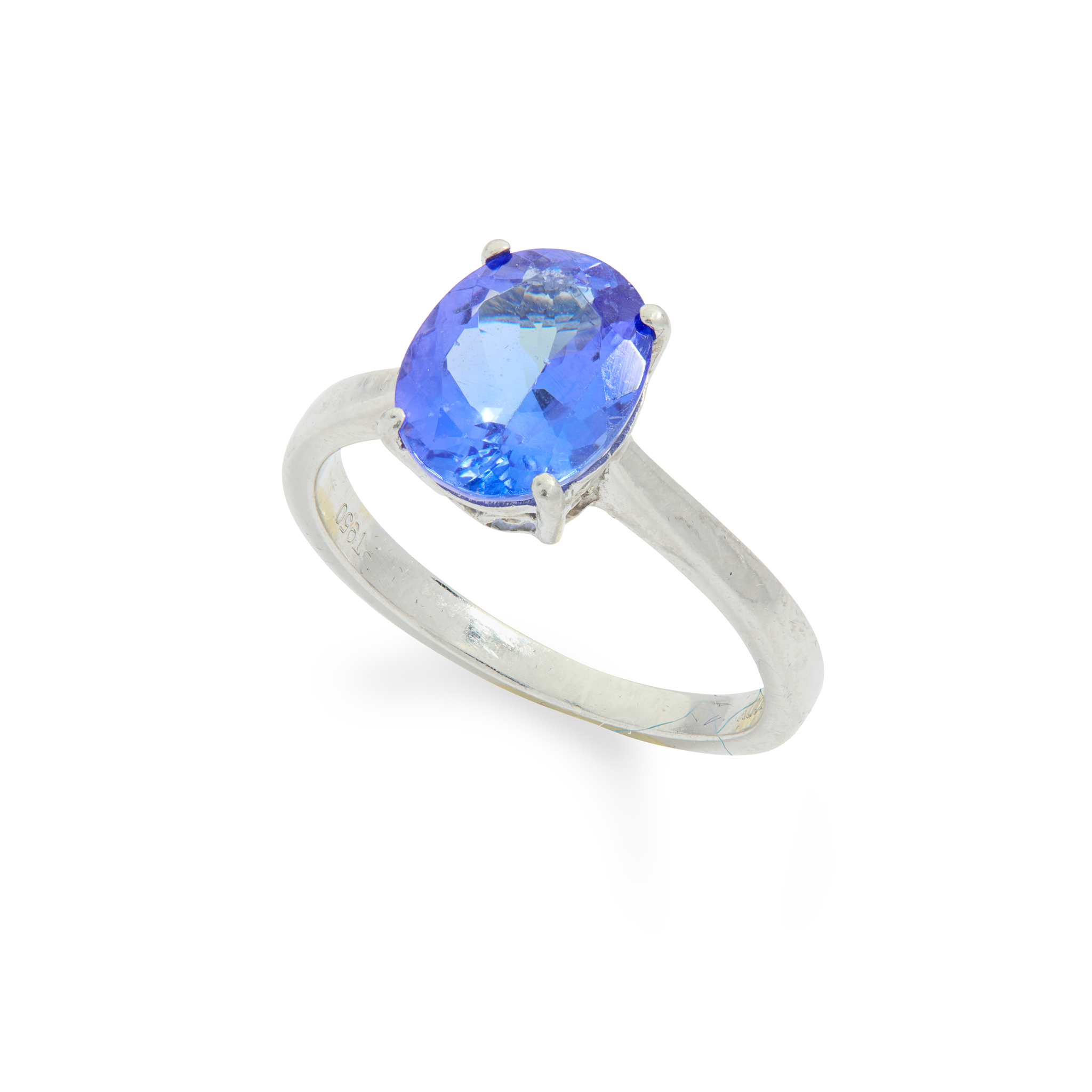 A platinum Tanzanite single-stone ring