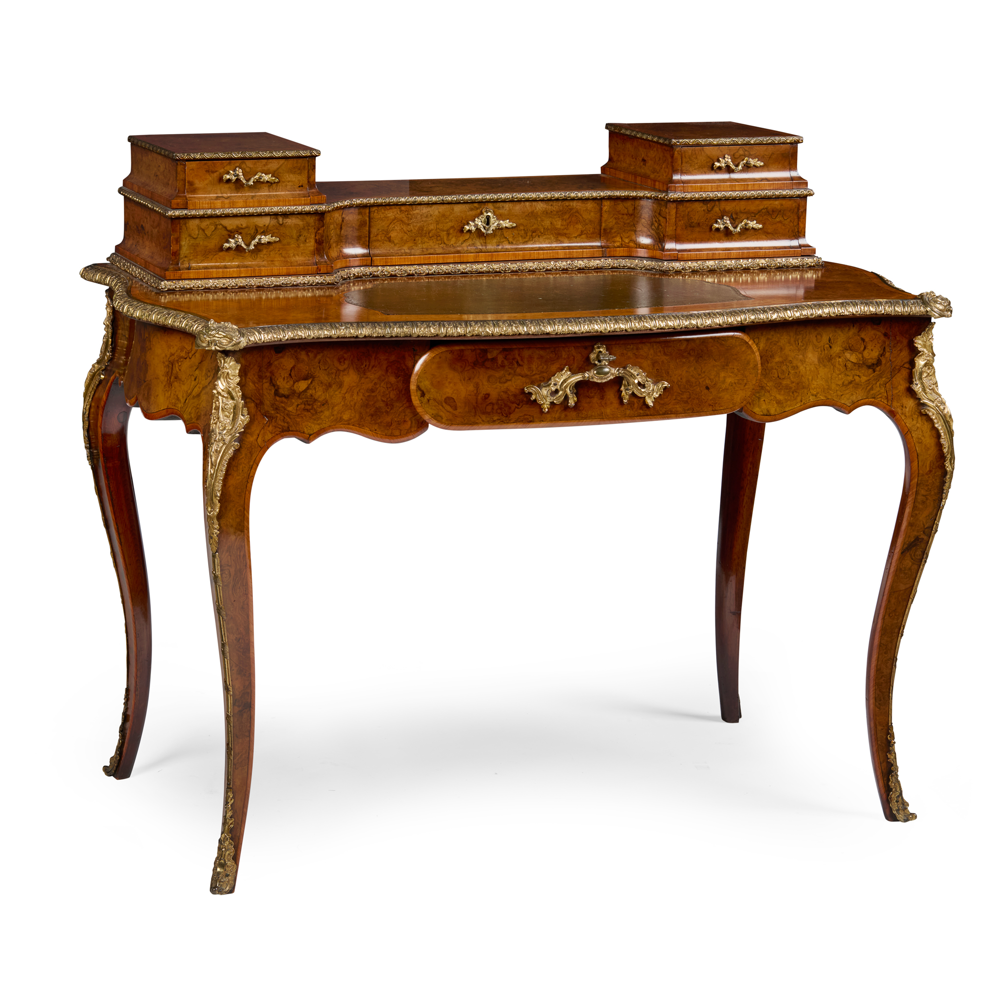 VICTORIAN WALNUT AND GILT METAL MOUNTED LADIES WRITING TABLE