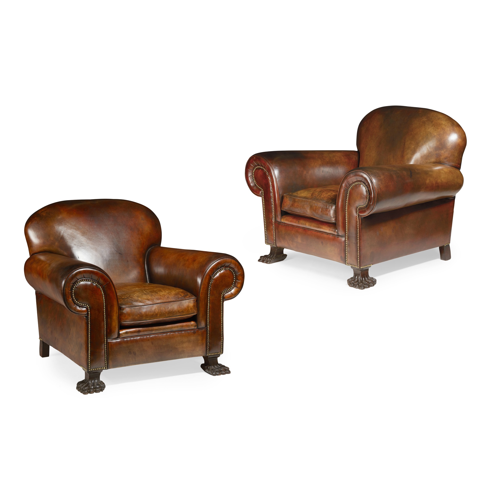 PAIR OF LEATHER CLUB ARMCHAIRS