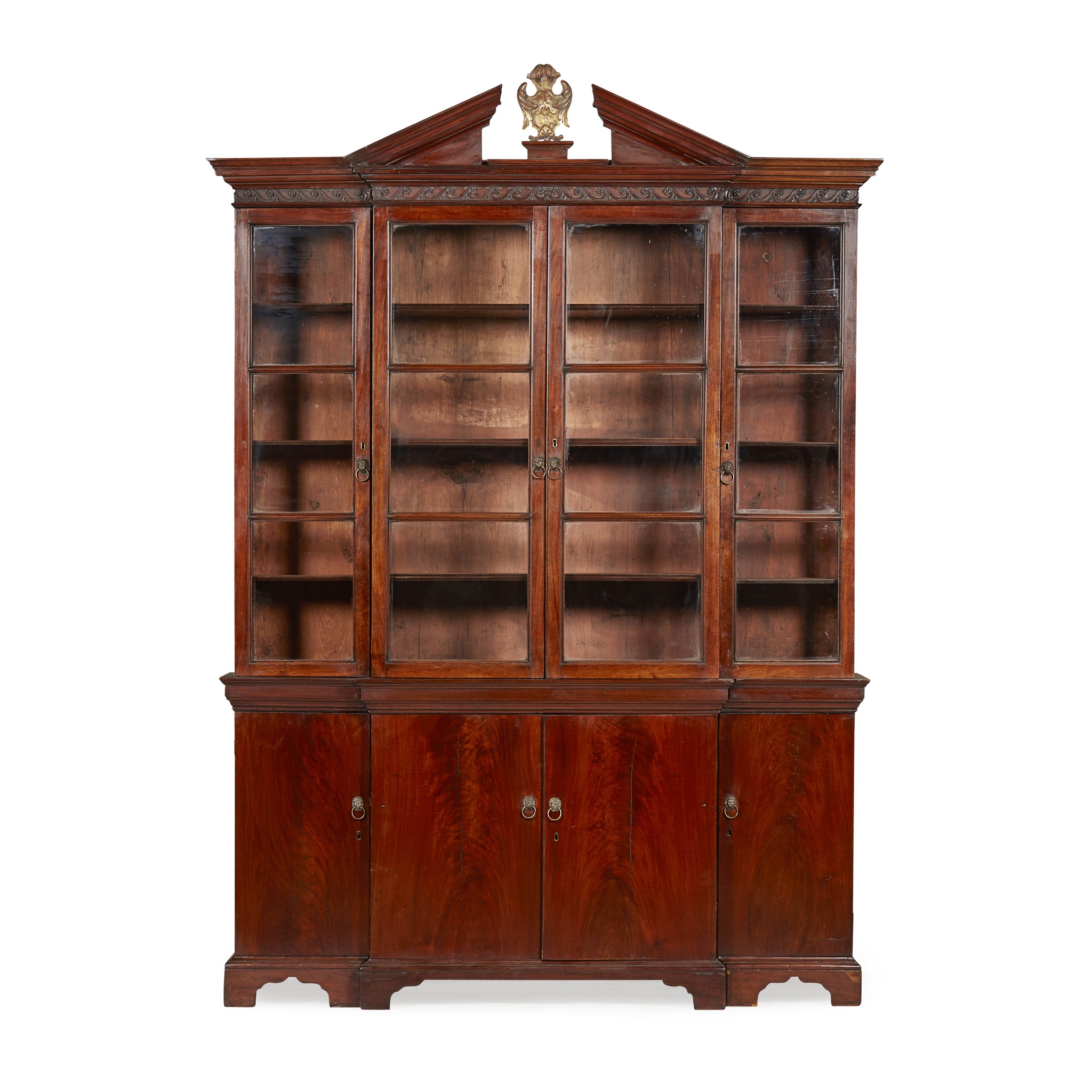 EARLY GEORGE III MAHOGANY BREAKFRONT BOOKCASE