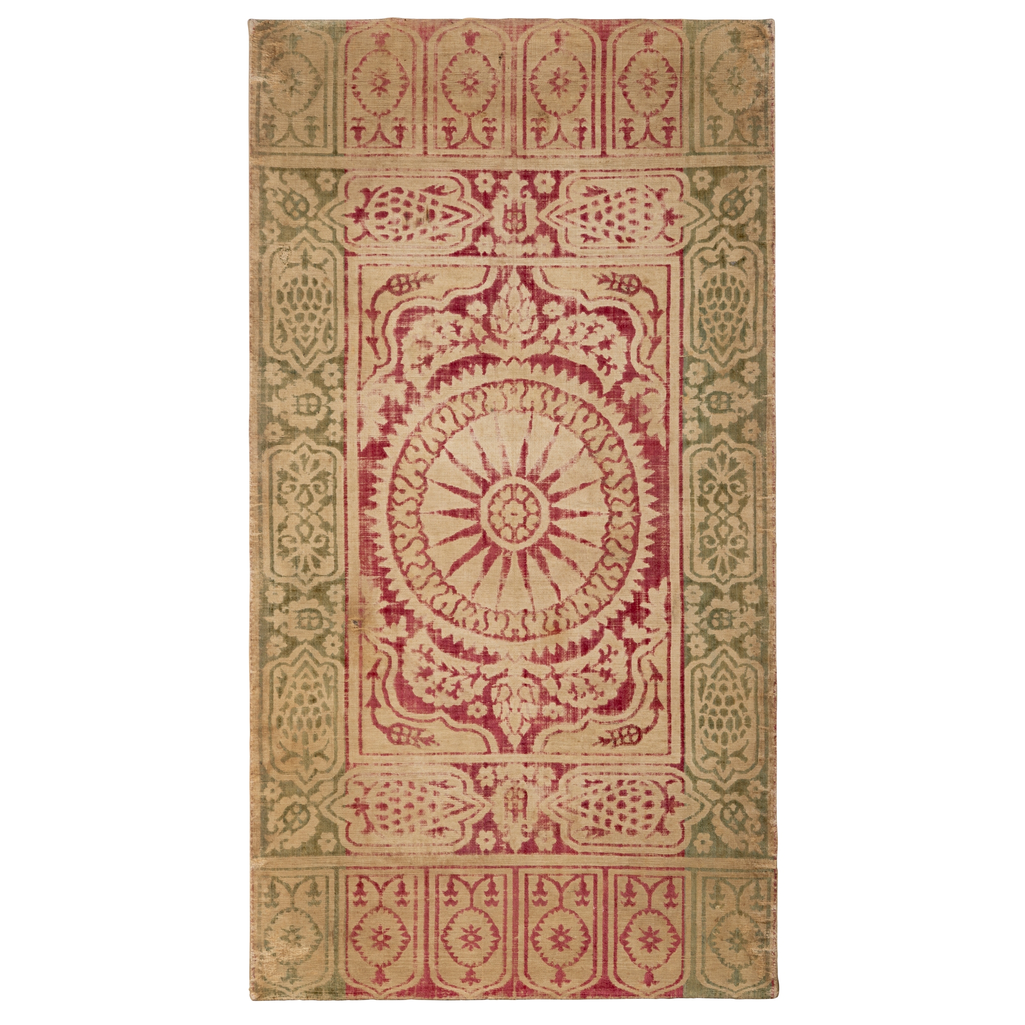 AN OTTOMAN VOIDED SILK VELVET AND METAL-THREAD (ÇATMA) CUSHION COVER