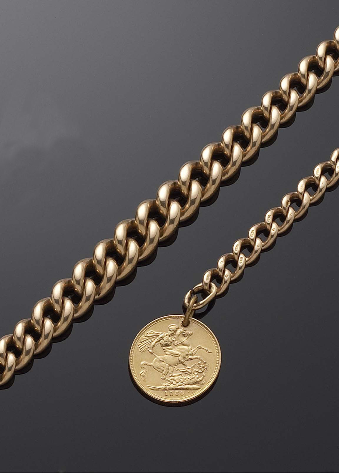 A 9ct rose gold Albert chain,