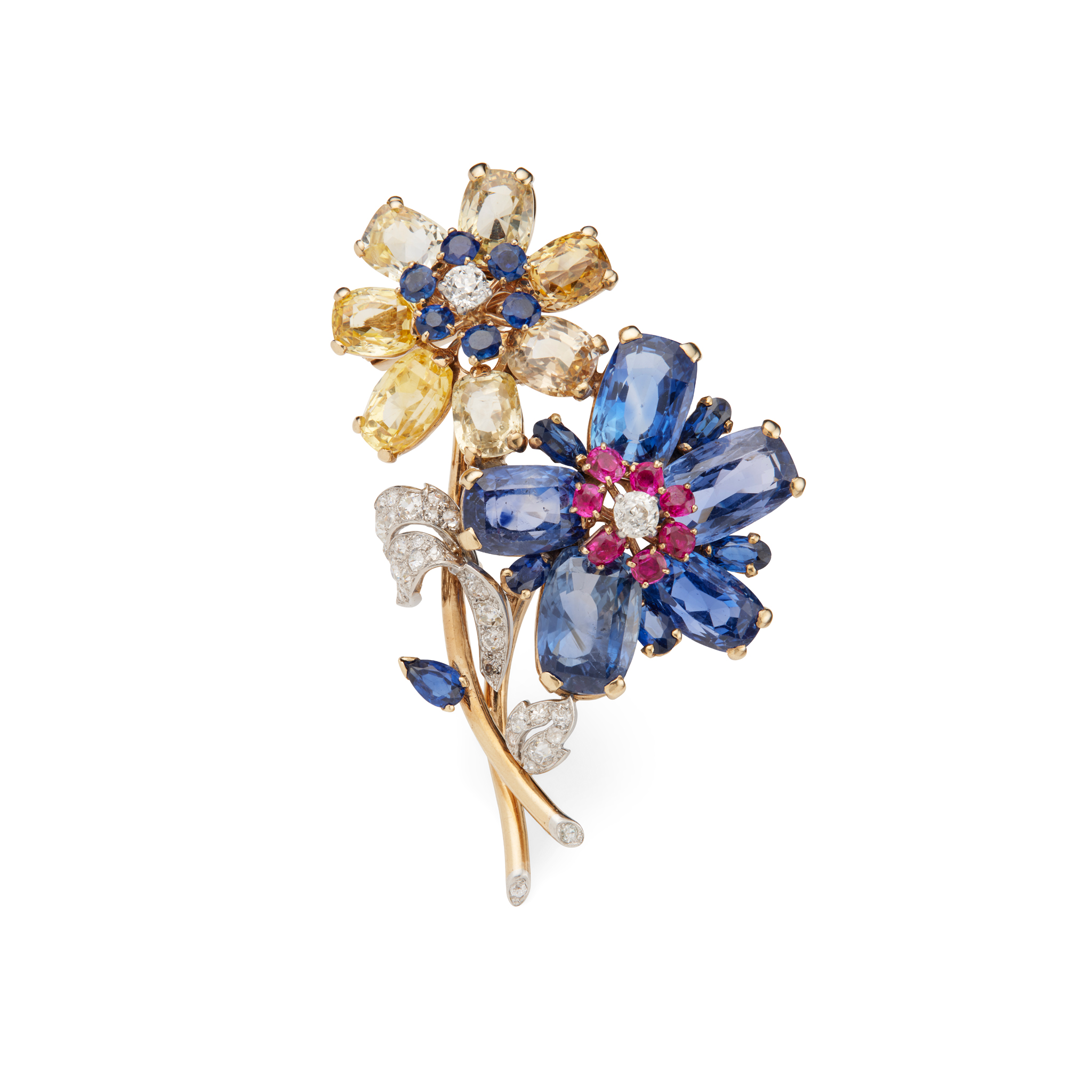 Cartier: A multi-gem and diamond floral brooch