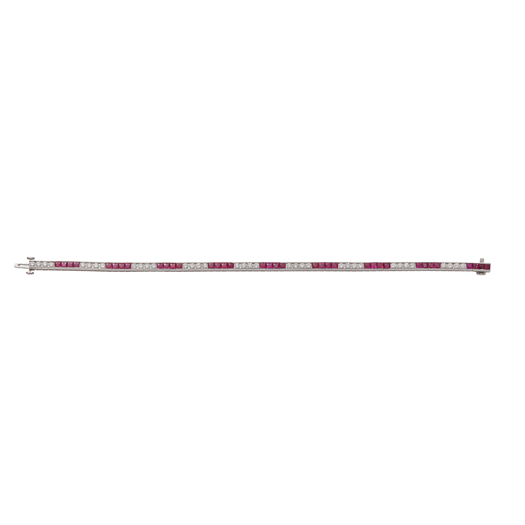 A ruby and diamond set line bracelet