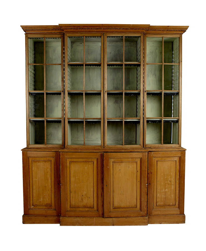 GEORGE III PINE BREAKFRONT LIBRARY BOOKCASE