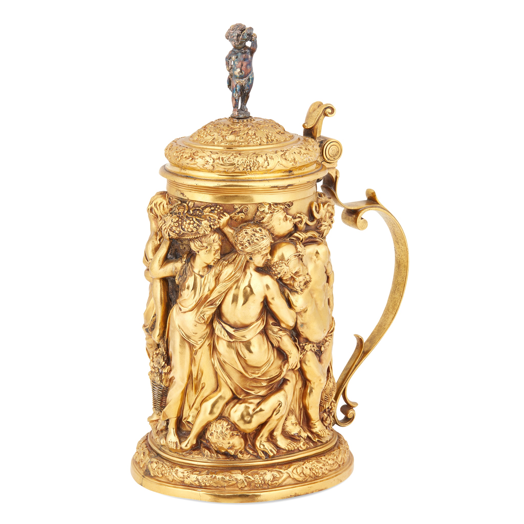 A late 19th-Century gilt-copper electrotype tankard