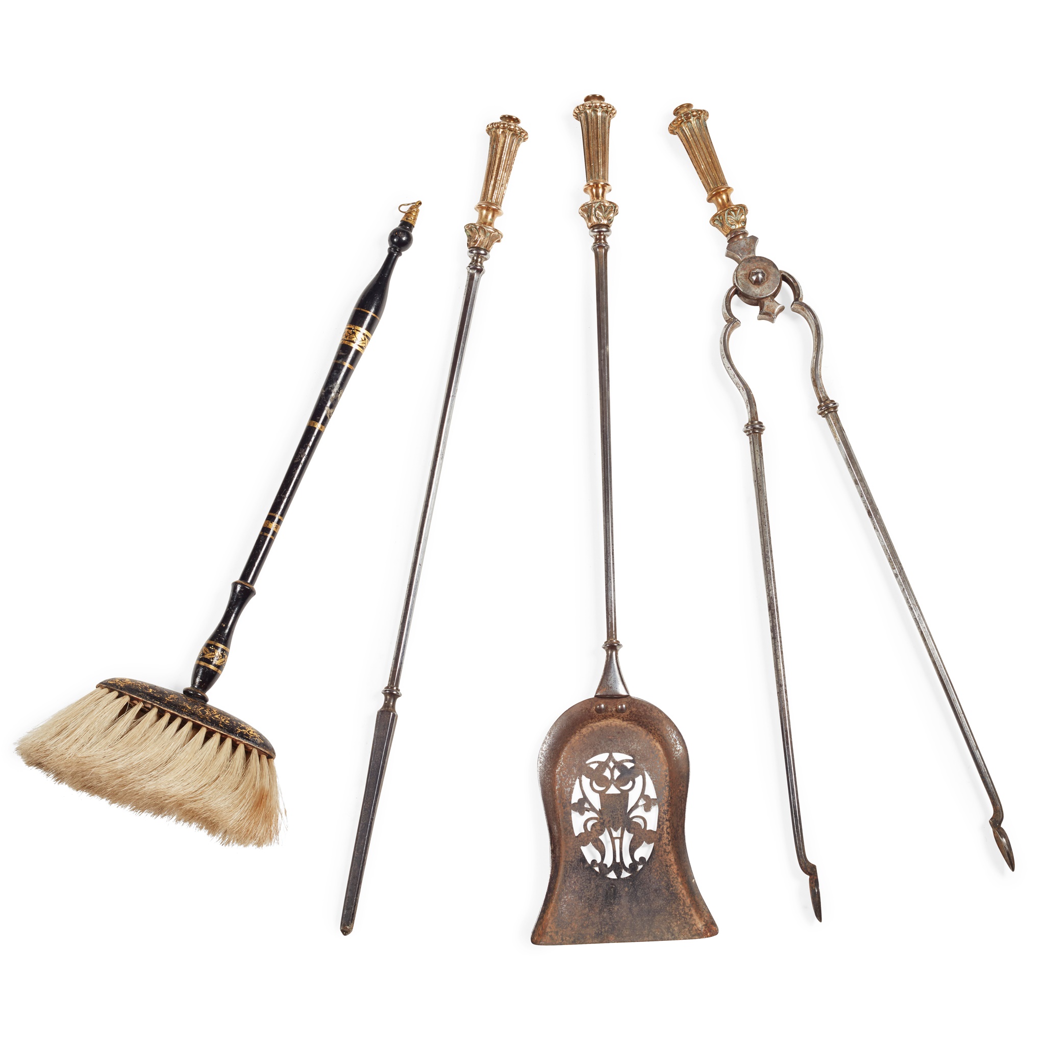 SET OF GEORGIAN STEEL AND BRASS FIRE TOOLS