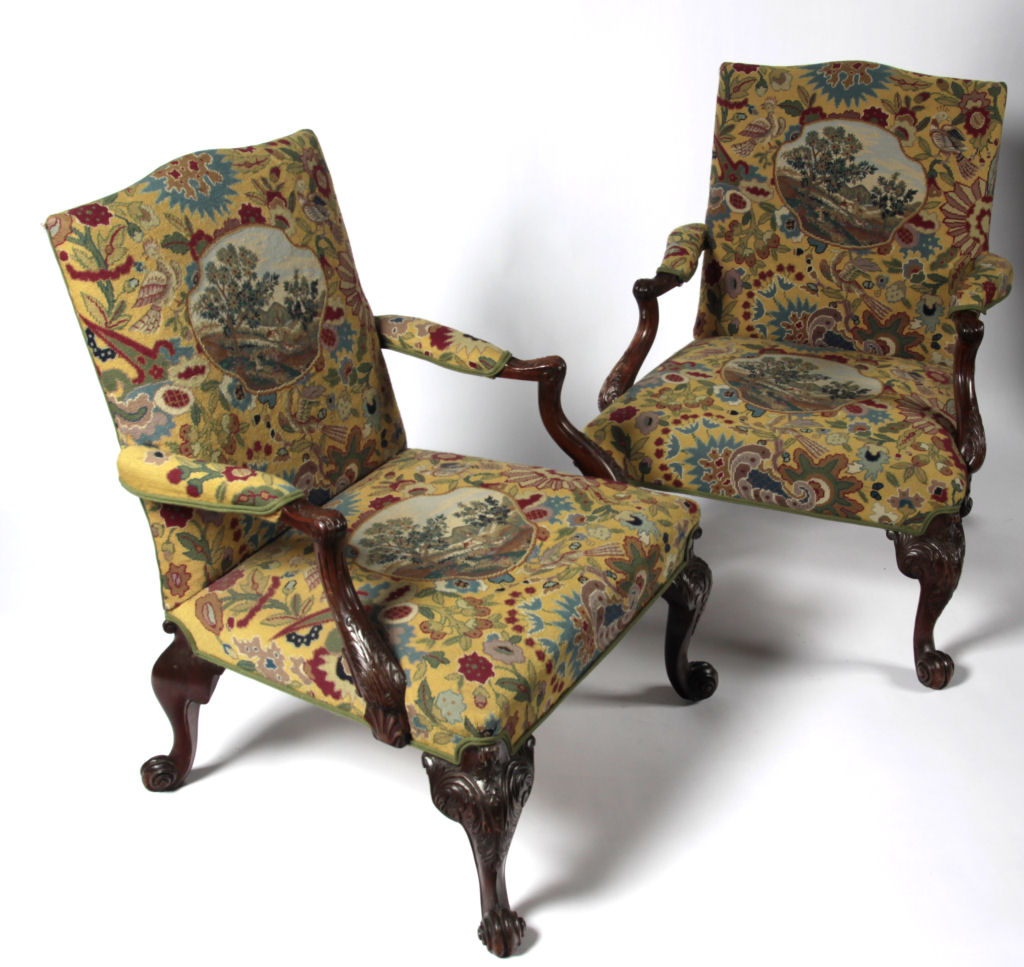 A pair of Chippendale style mahogany armchairs