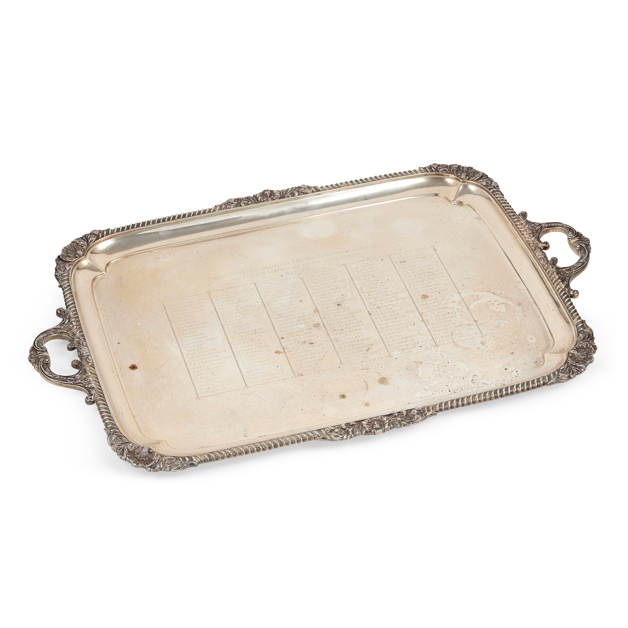 AN EDWARDIAN TWIN-HANDLED PRESENTATION TRAY