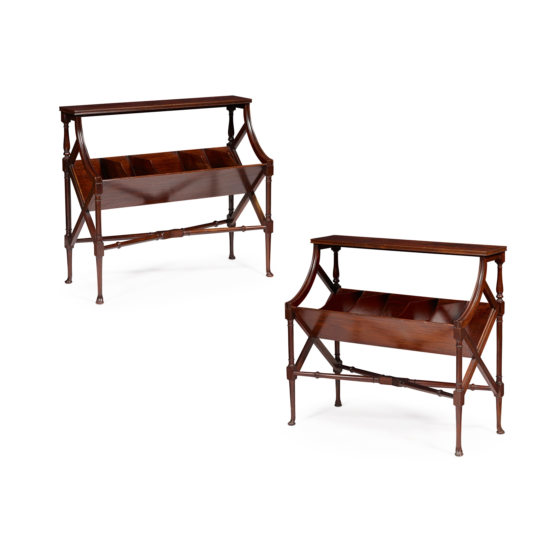 PAIR OF EDWARDIAN MAHOGANY BOOK TROUGHS