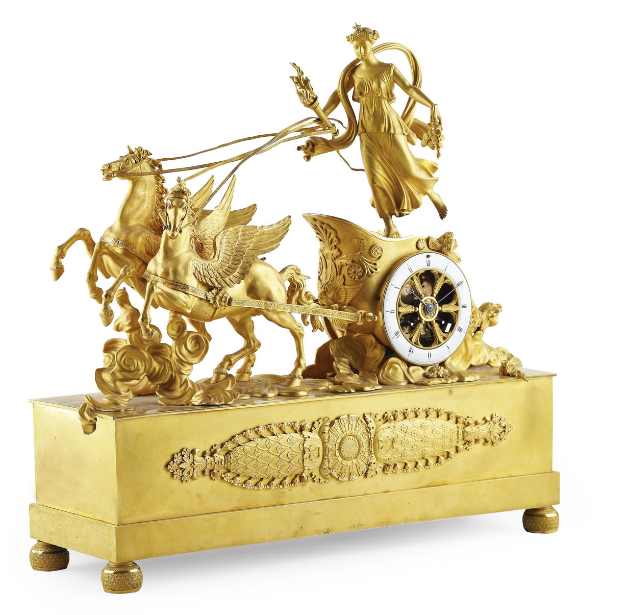 FRENCH EMPIRE GILT BRONZE MANTEL CLOCK