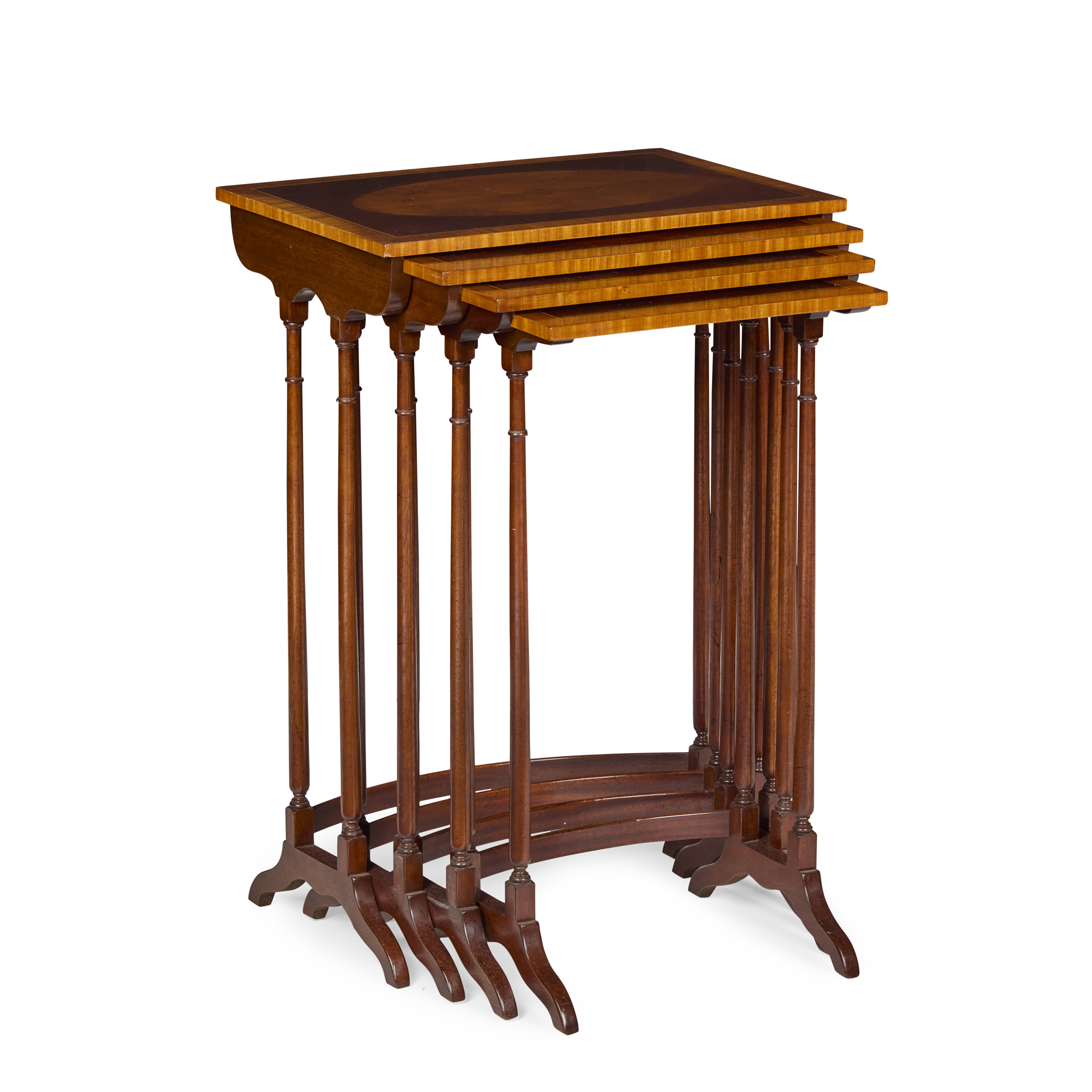 EDWARDIAN SATINWOOD AND YEW NEST OF TABLES
