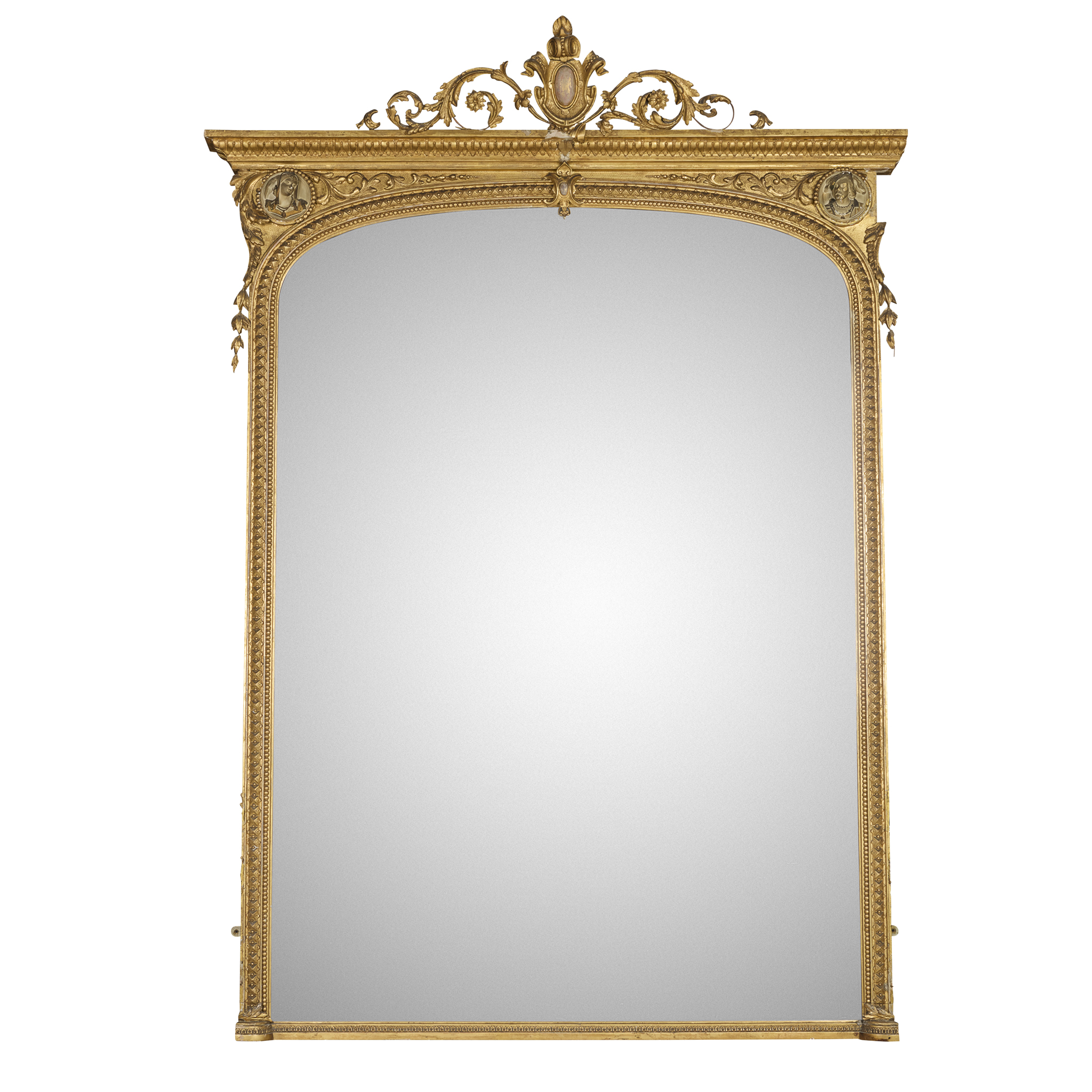 LARGE VICTORIAN GILTWOOD AND GESSO OVERMANTEL MIRROR