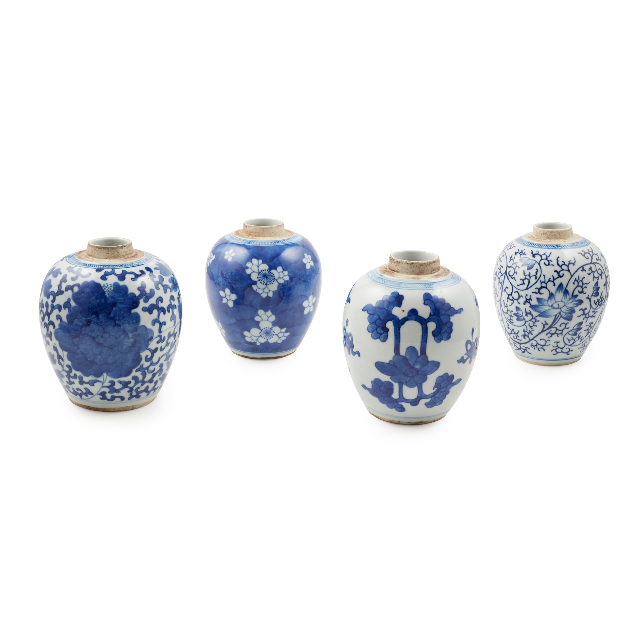 GROUP OF FOUR BLUE AND WHITE GINGER JARS