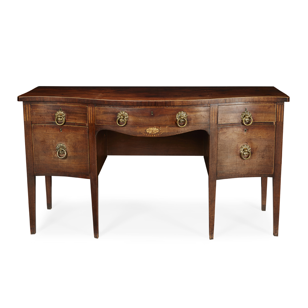 GEORGE III INLAID MAHOGANY SERPENTINE SIDEBOARD