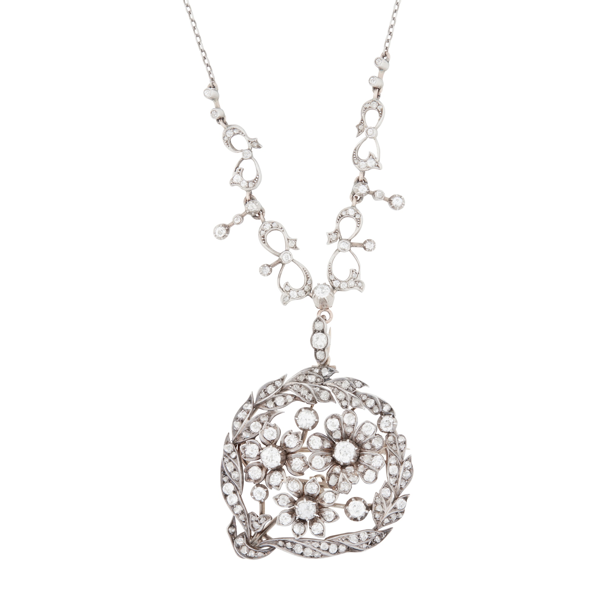 A late Victorian diamond set pendant necklace