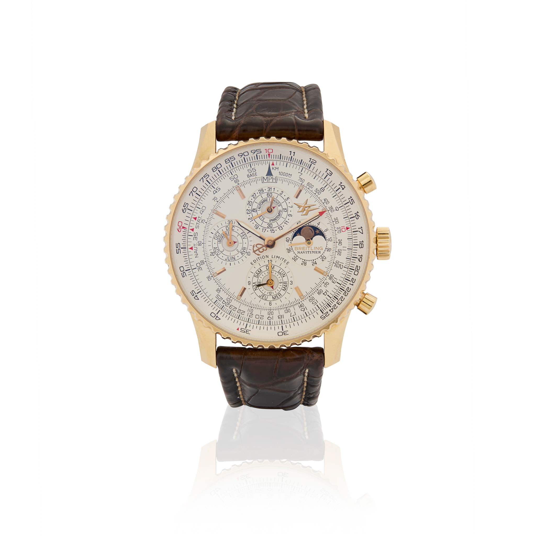 Breitling. A limited-edition 18k rose gold automatic perpetual calendar chronograph wristwatch with moon phases