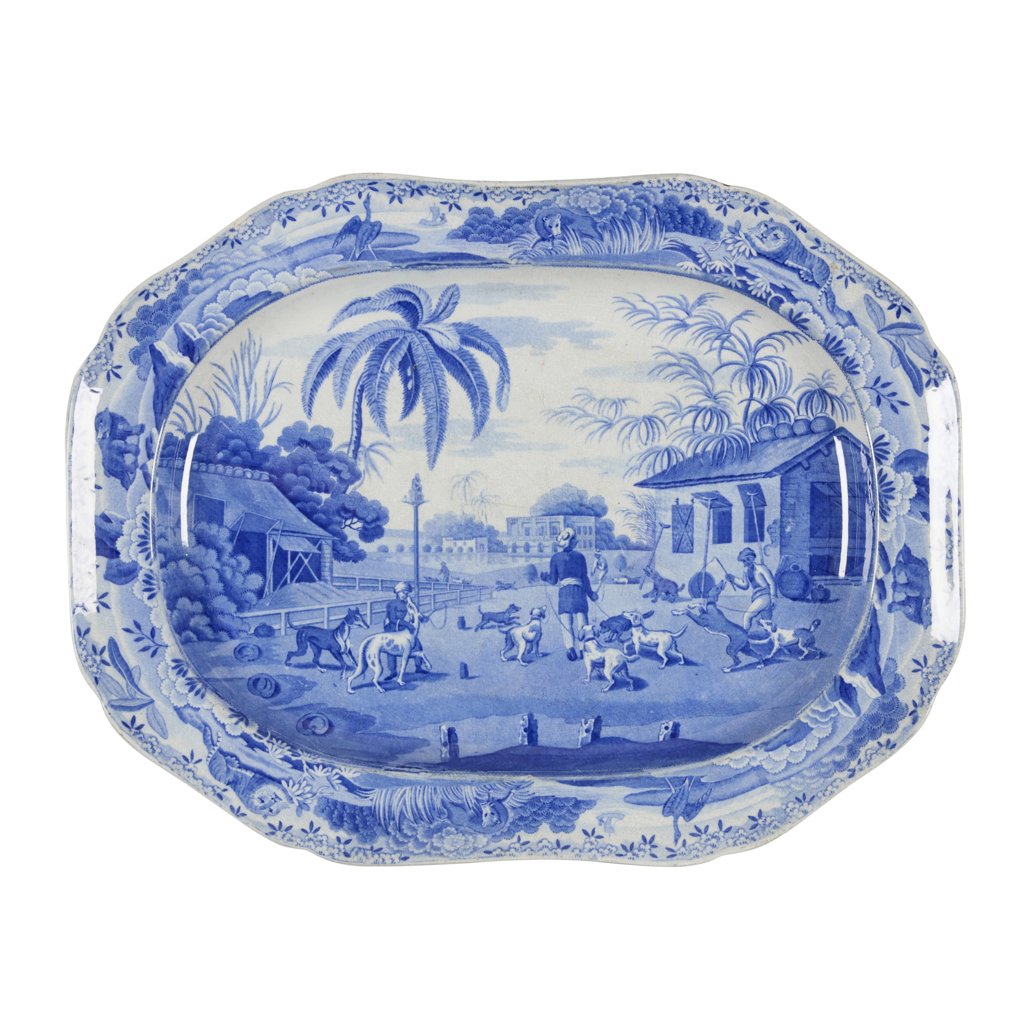 SPODE BLUE AND WHITE PRINTED MEAT PLATE FROM 'THE INDIAN SPORTING SERIES'