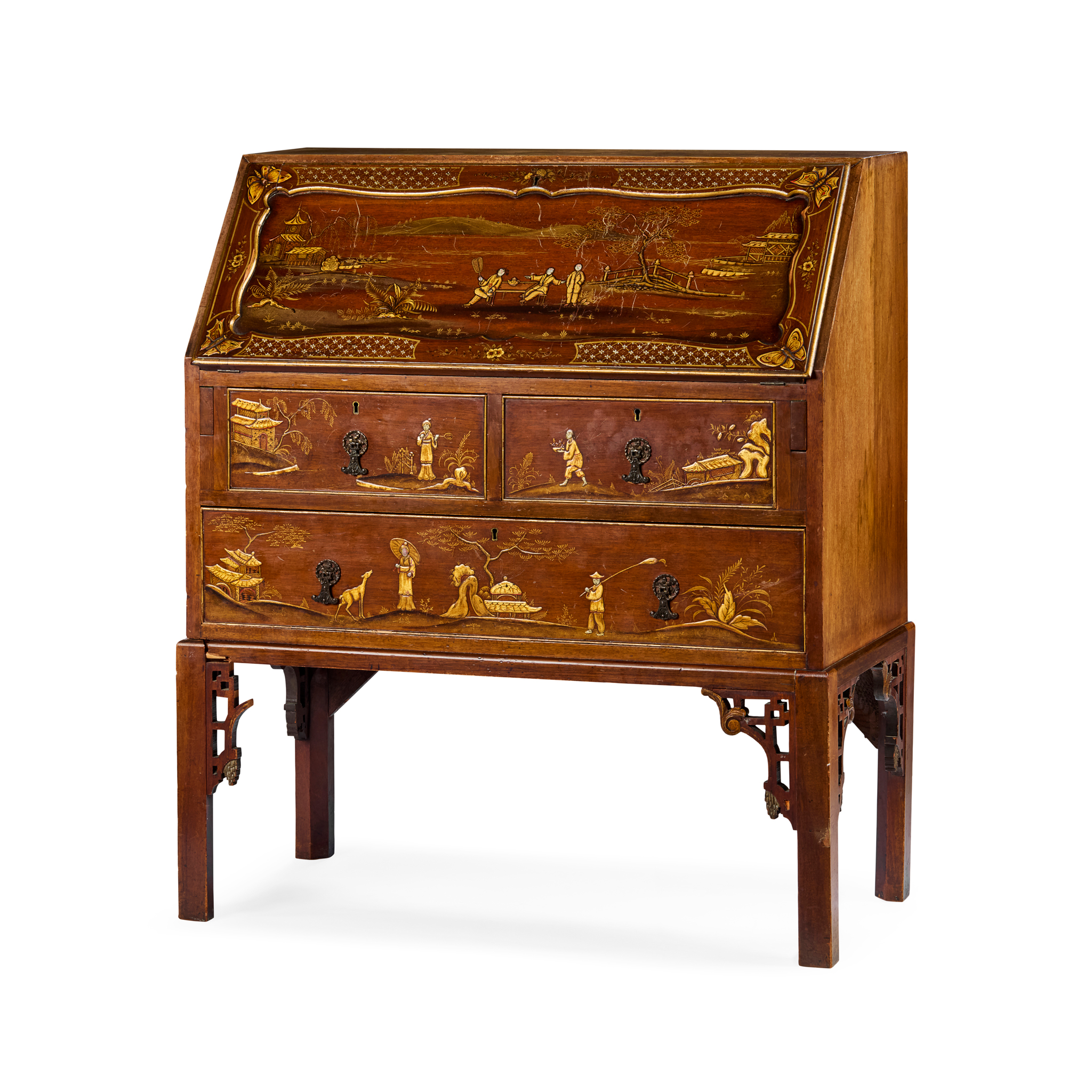 EDWARDIAN GILT JAPANNED MAHOGANY BUREAU