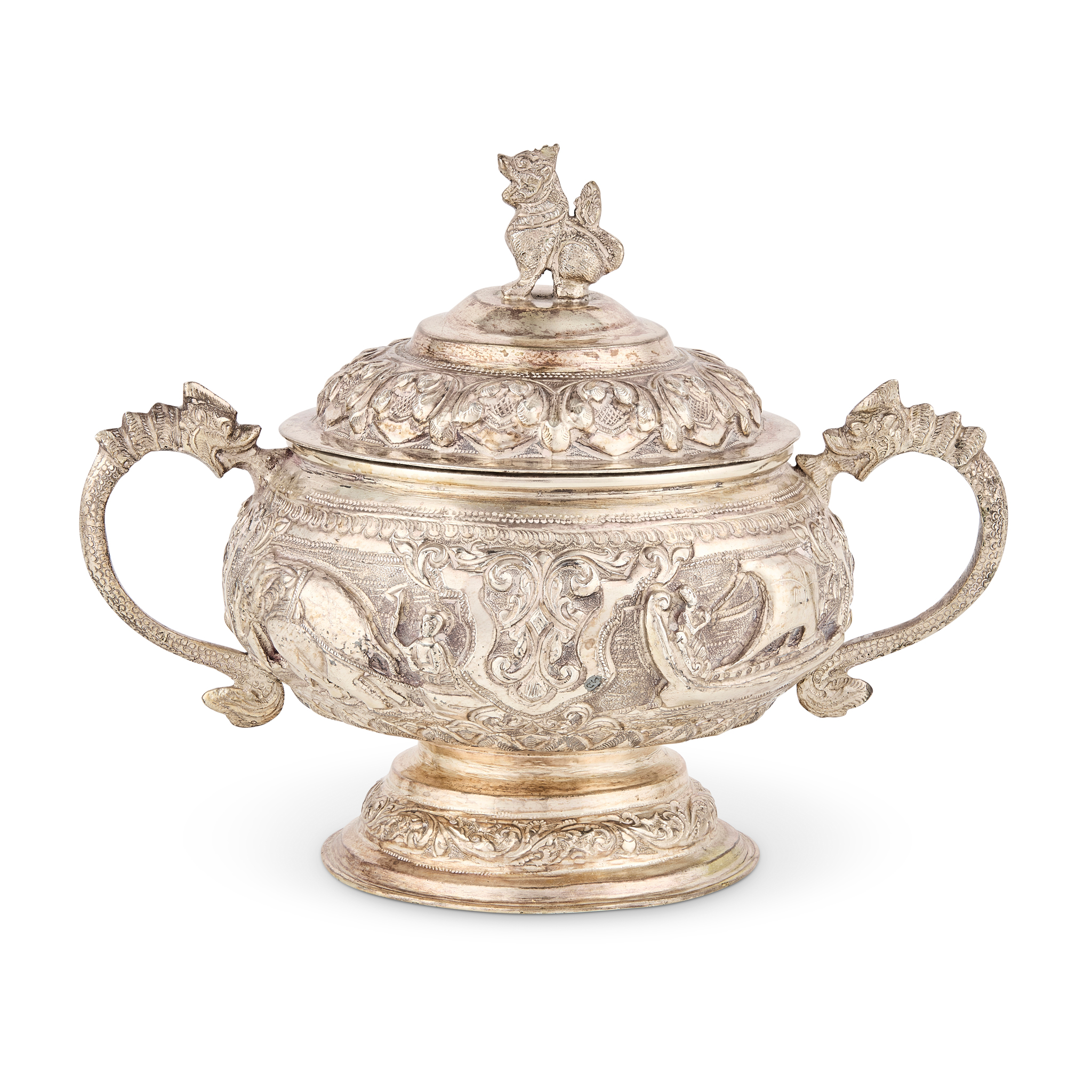 BURMA - A 20TH CENTURY LIDDED TWIN-HANDLED SUGAR BASIN