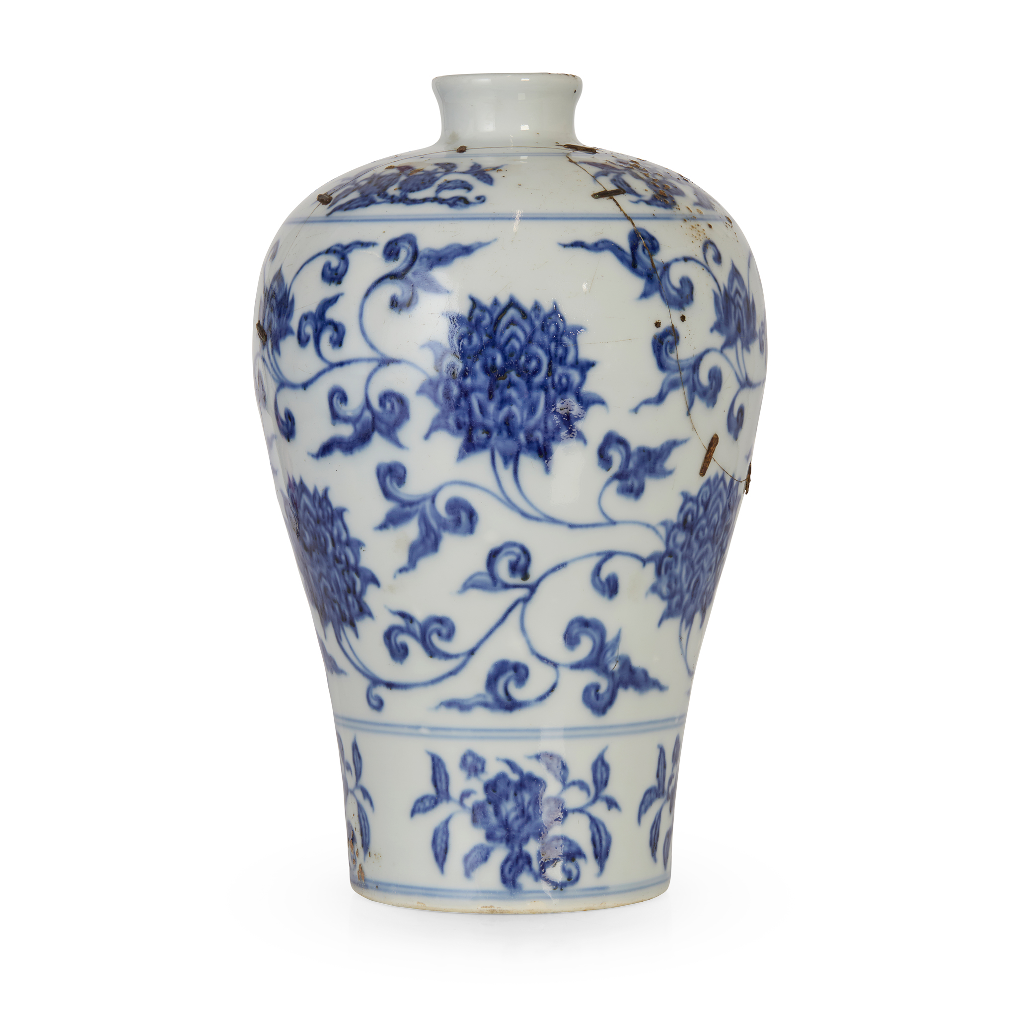 CHINESE BLUE AND WHITE 'SCROLLING LOTUS' MEIPING VASE