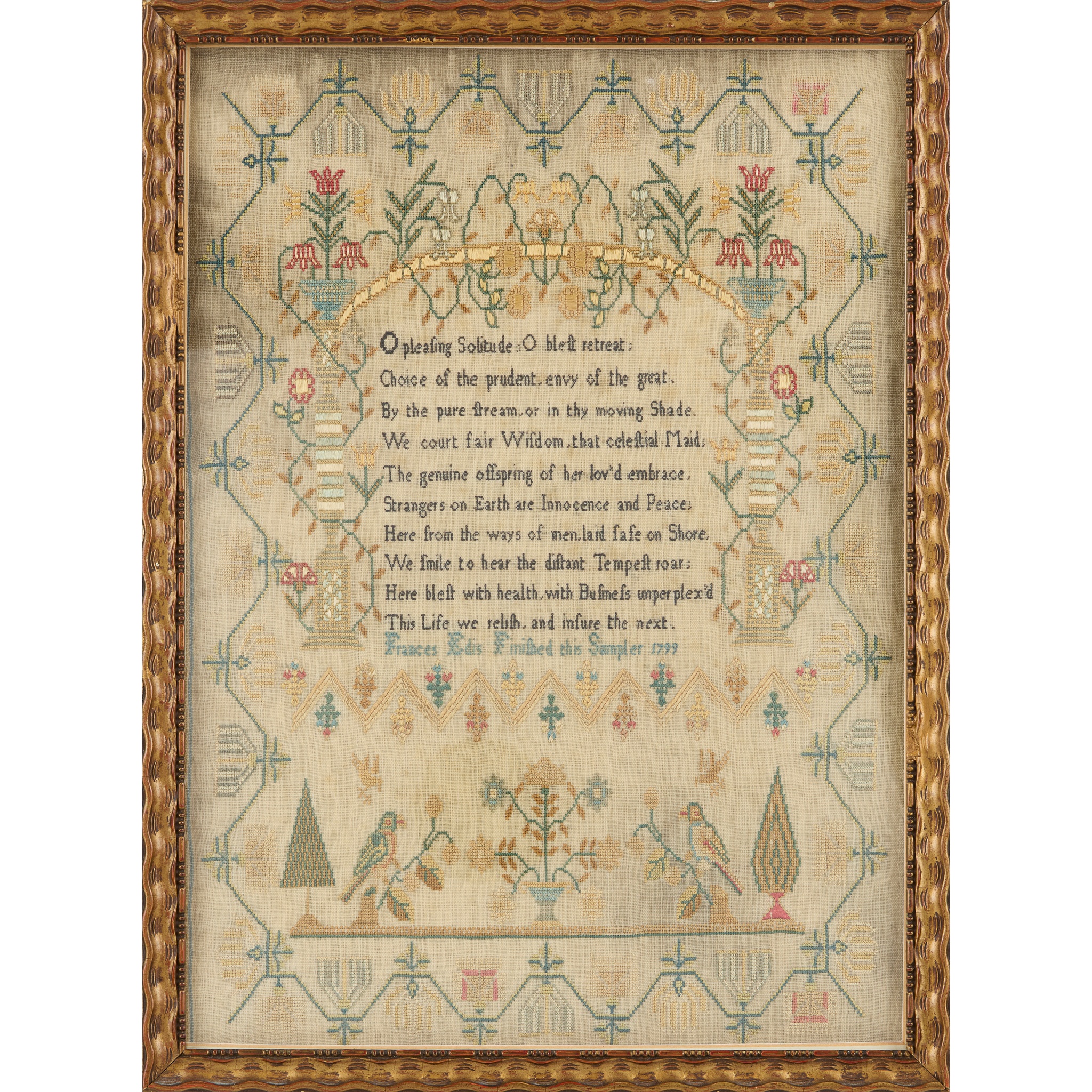 GEORGE III SILK NEEDLEWORK SAMPLER