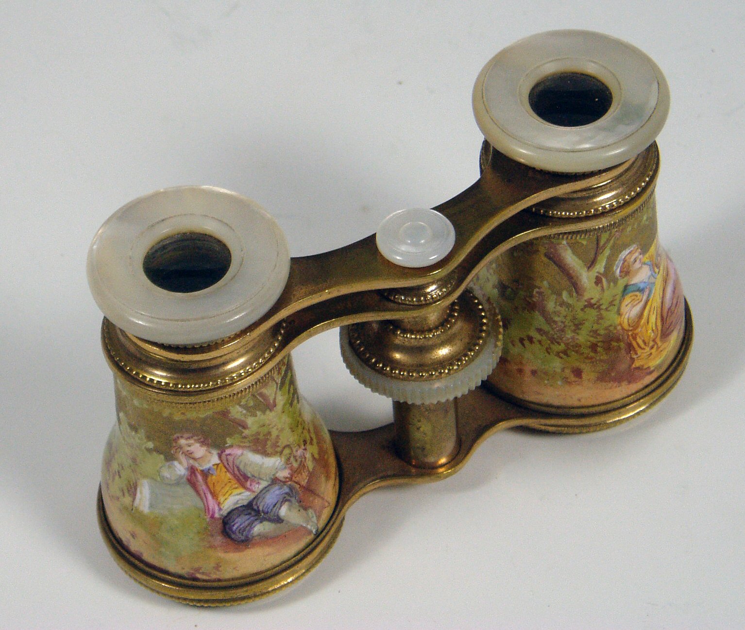 A pair of Victorian mother of pearl and brass opera glasses,