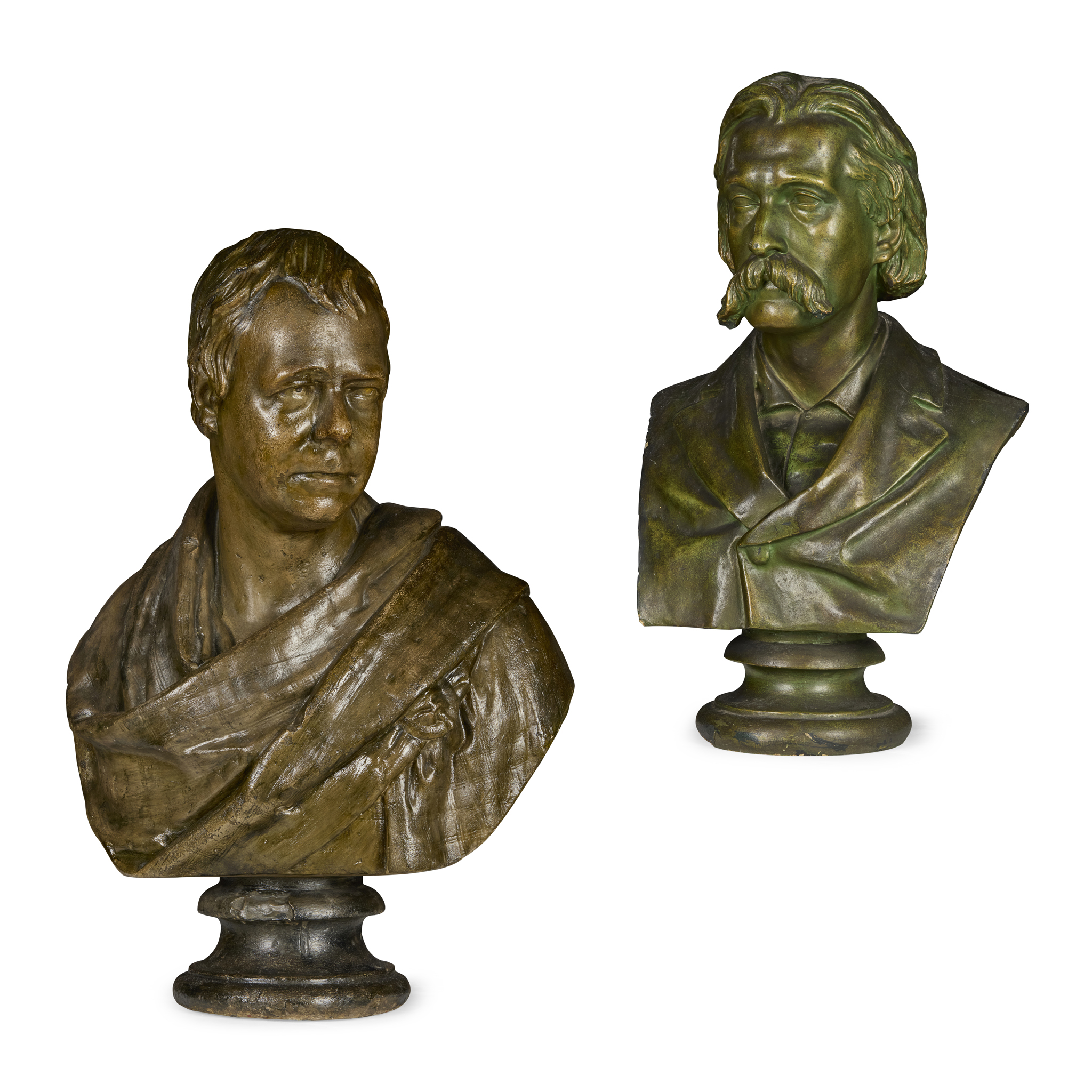 PAINTED PLASTER BUSTS OF SIR WALTER SCOTT AND ROBERT LOUIS STEVENSON