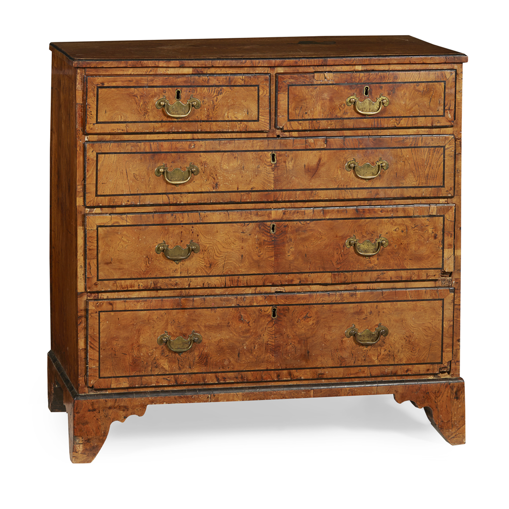GEORGE III POLLARD OAK, ELM AND EBONISED CHEST OF DRAWERS