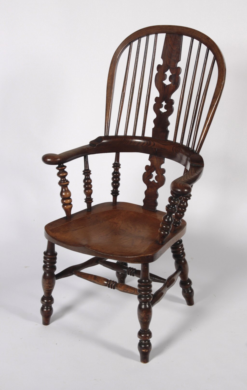 An ash and elm Windsor chair Stamped 'H.F'