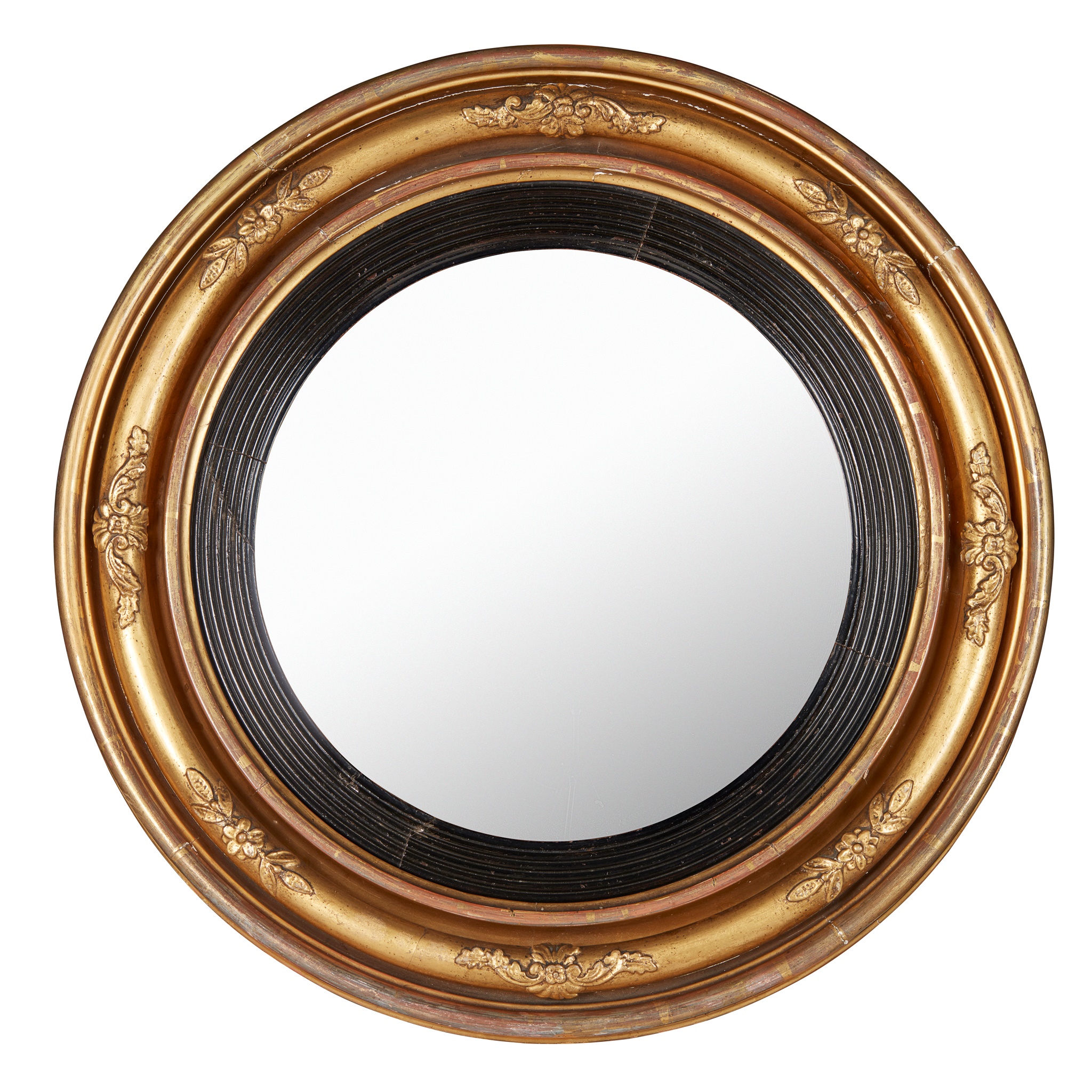 REGENCY GILTWOOD AND EBONISED CONVEX MIRROR