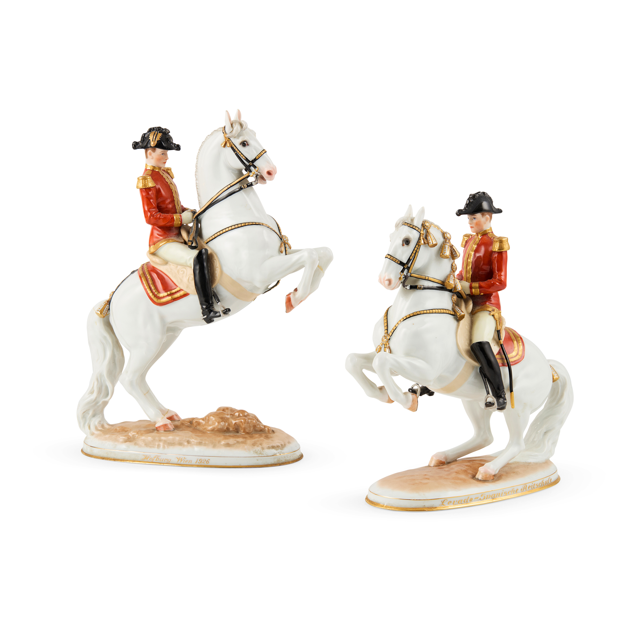 TWO VIENNA AUGARTEN PORCELAIN FIGURES OF SOLDIERS ON HORSEBACK