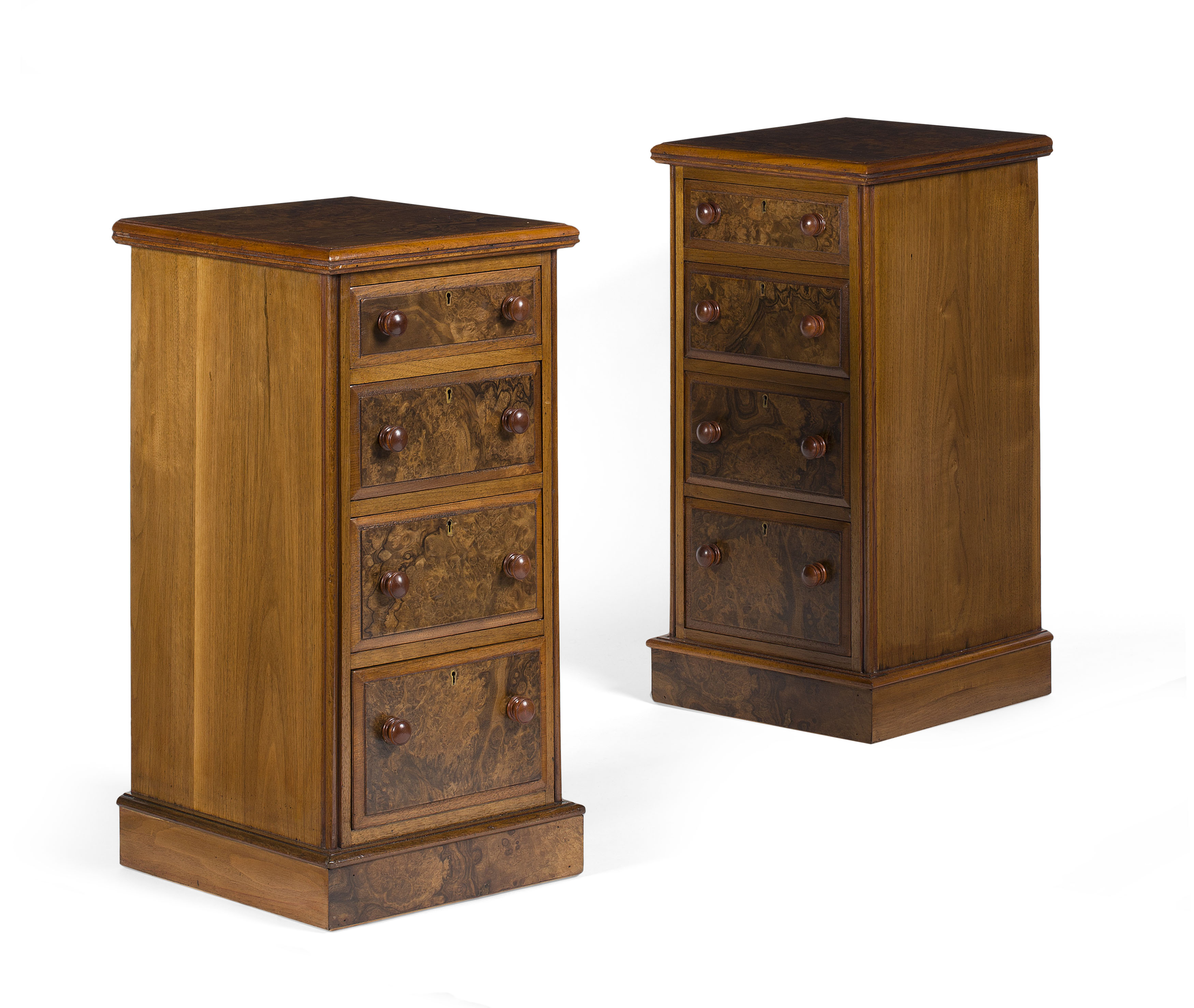 PAIR OF VICTORIAN BURR WALNUT BEDSIDE CABINETS