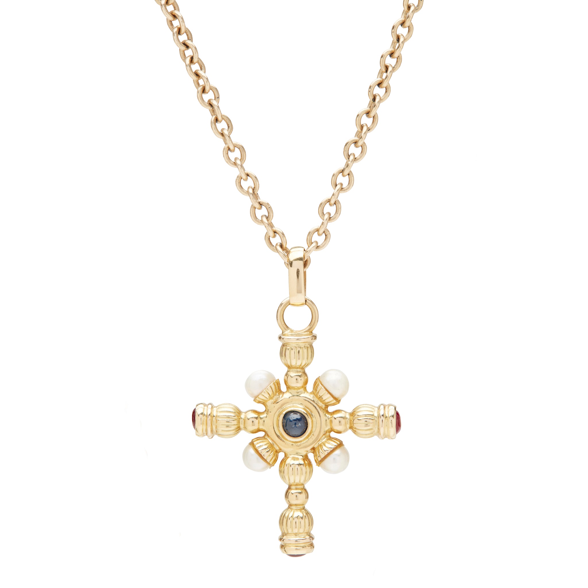 An 18ct gold multi-gem set pendant necklace