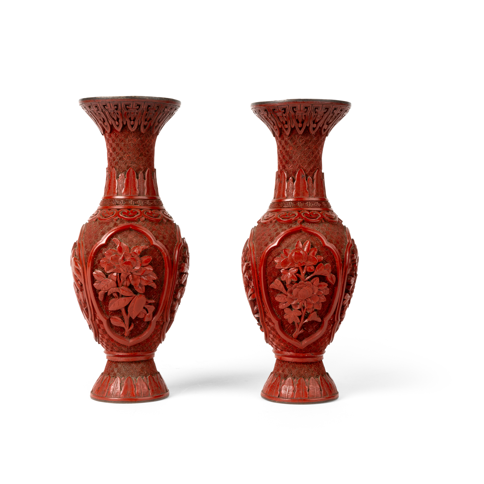 PAIR OF CINNABAR LACQUER VASES