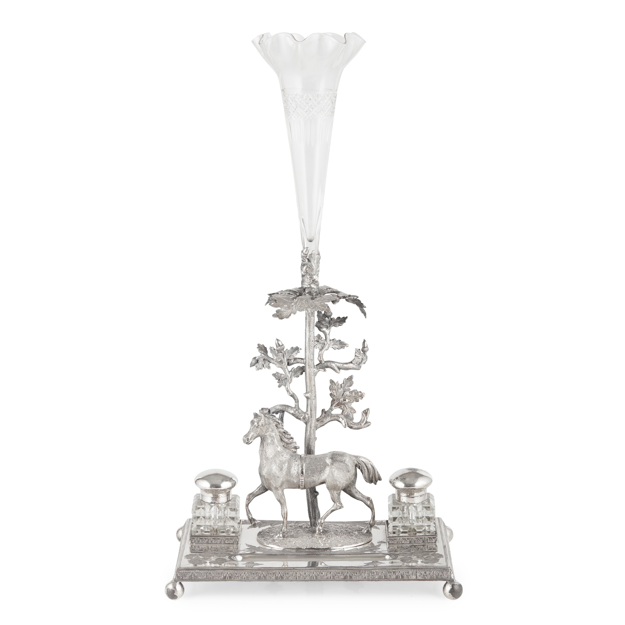 VICTORIAN SILVER-PLATED EQUINE DESK STAND