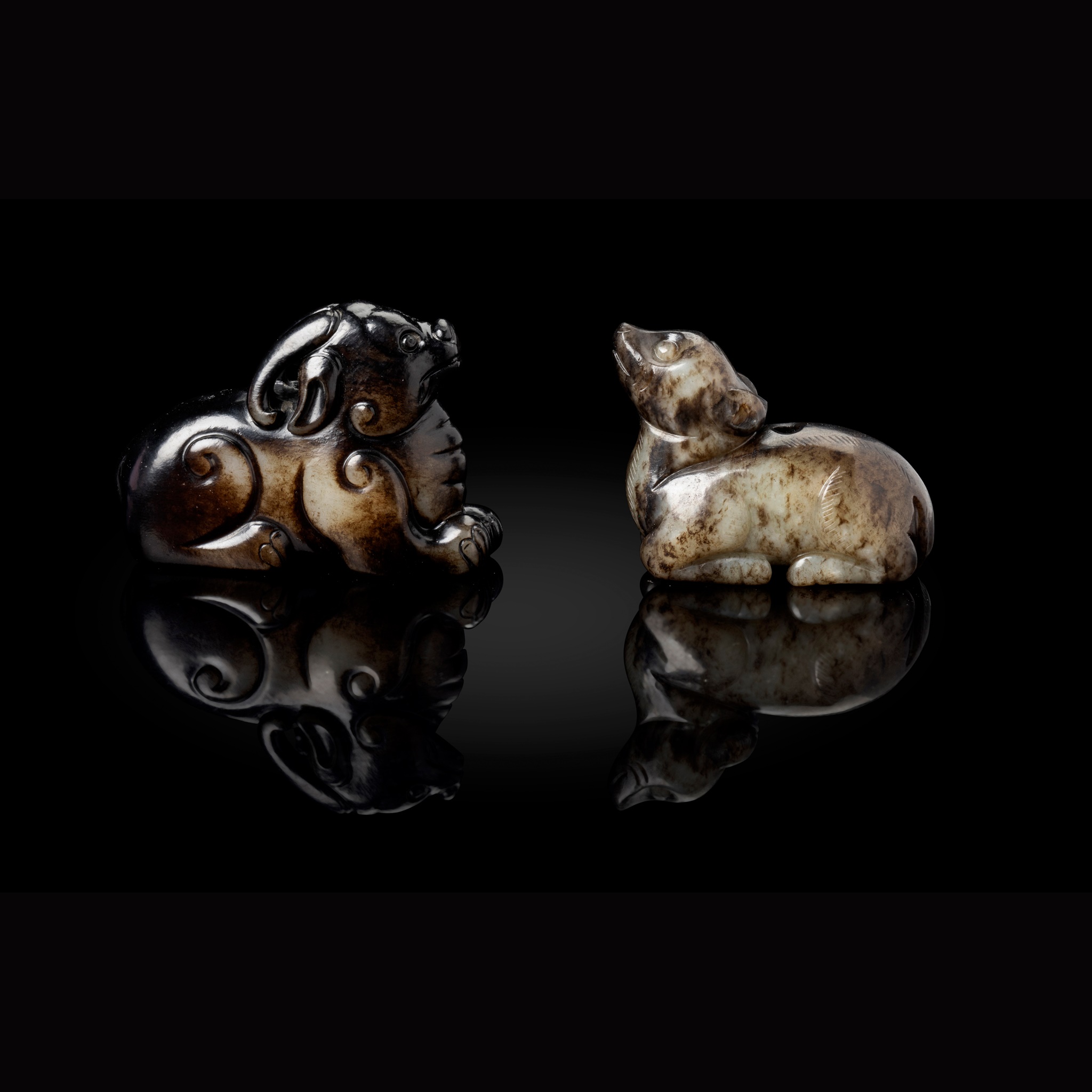 TWO JADE ANIMAL CARVINGS
