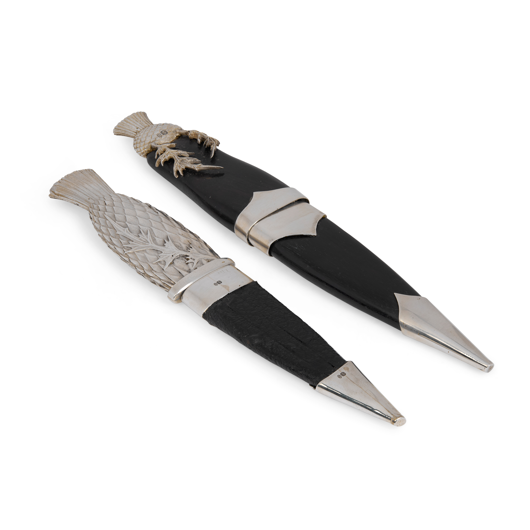 TWO CONTEMPORARY SILVER MOUNTED SGIAN DUBHS
