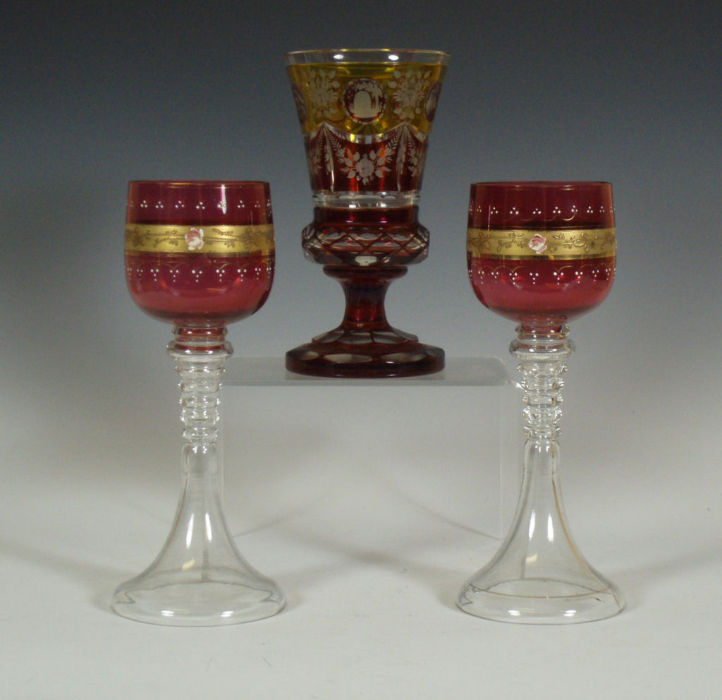 A 19th century Bohemian amber and ruby flash glass goblet