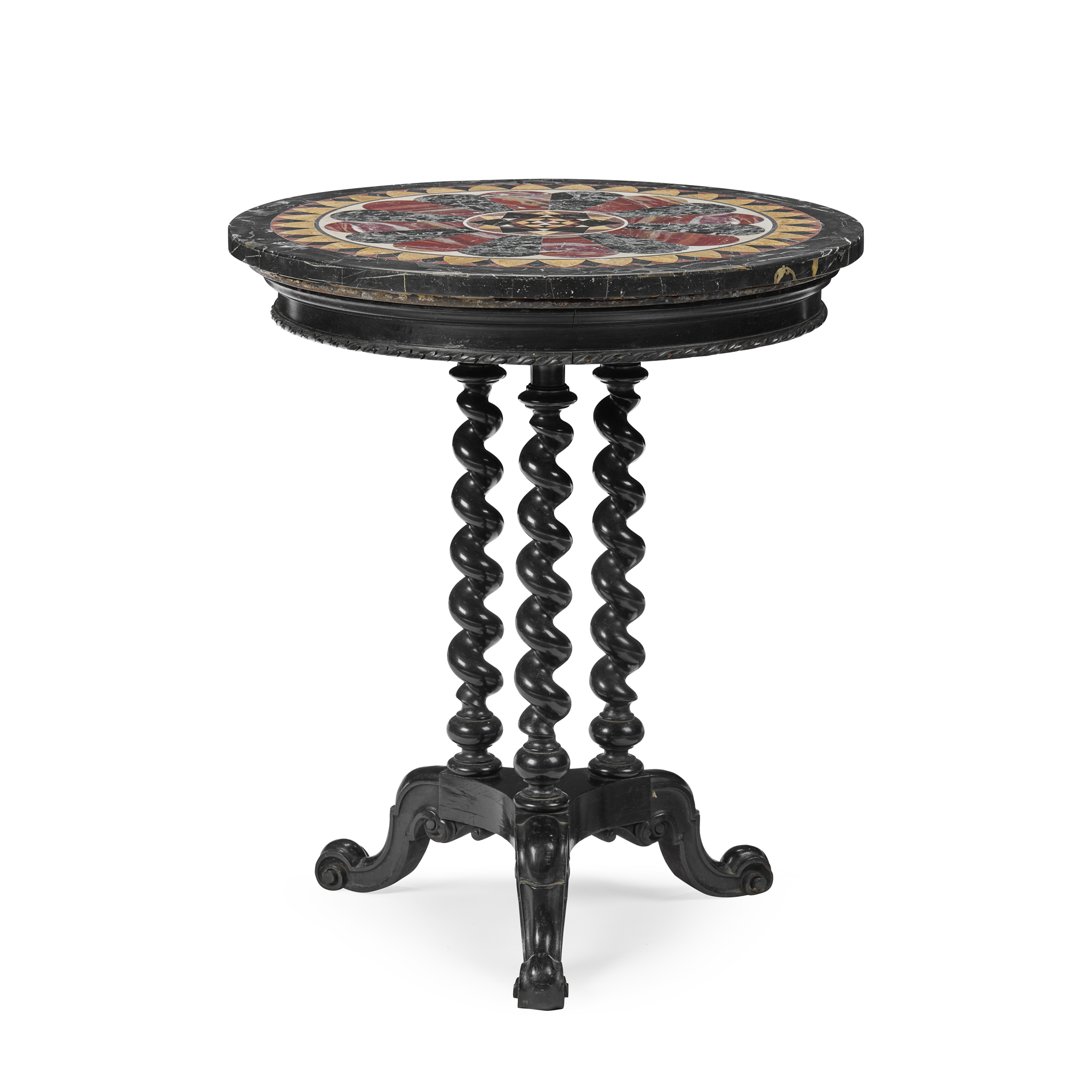 ITALIAN PIETRA DURA AND EBONISED OCCASIONAL TABLE