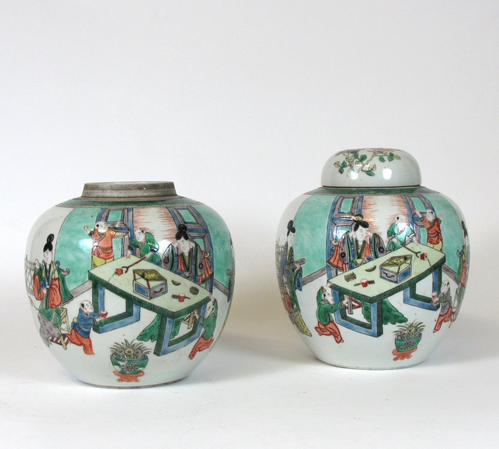 Two early 20th century Chinese famille verte ginger jars