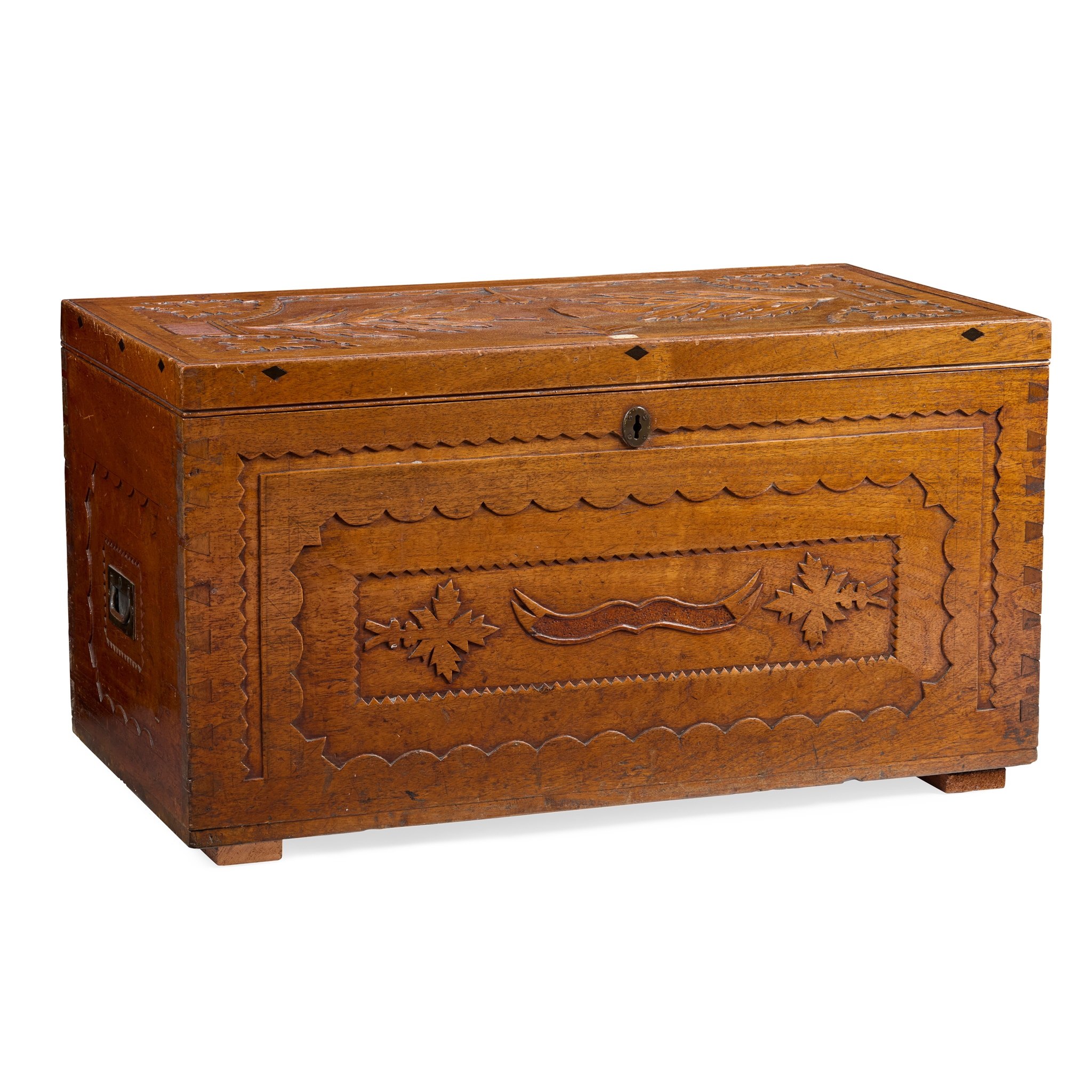AN 'ORCADIAN CAPTAIN'S' CARVED TEAK CHEST