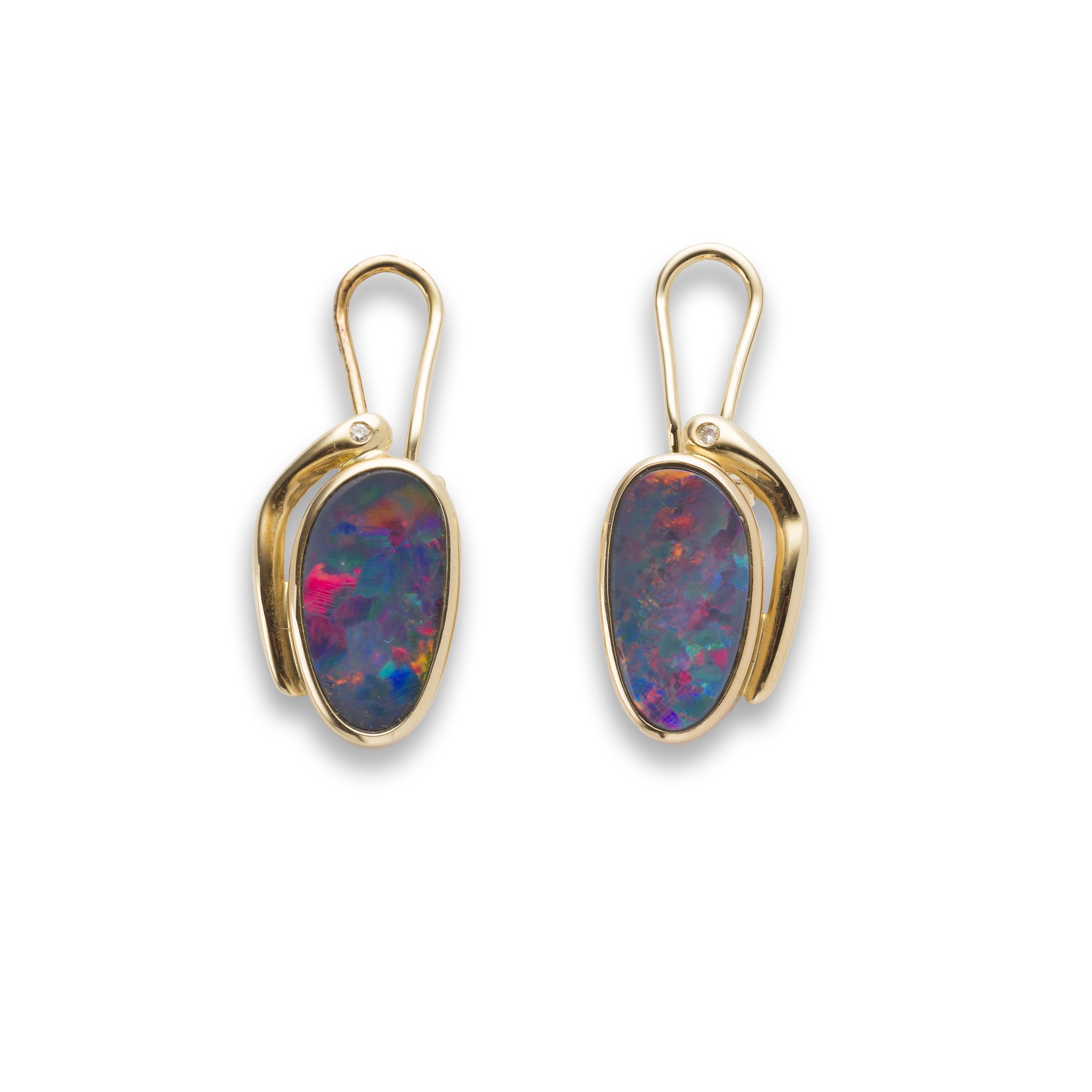 A pair of opal and diamond earrings