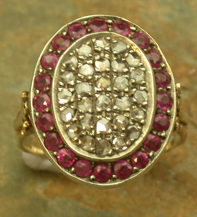 A ruby and diamond cluster ring,